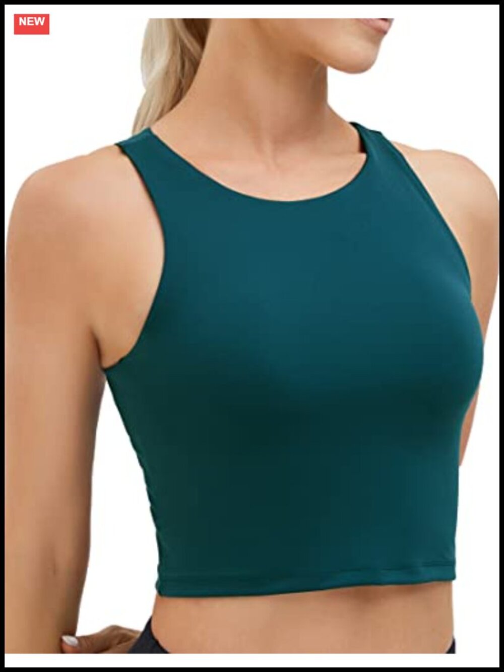 Oalka High Neck Crop Racerback Tank Top Nylon Spandex Slim Fit Yoga